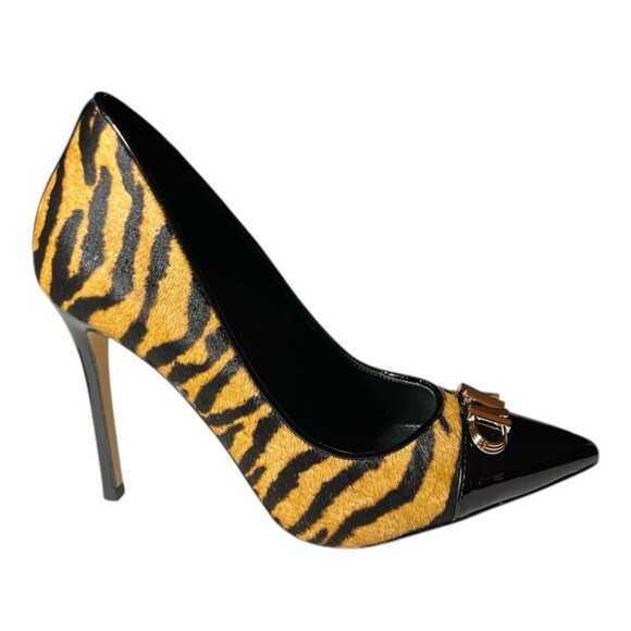 Michael Kors Parker Pump Tiger Print Calf Hair Patent Leather Stiletto Size 6 - Picture 2 of 6